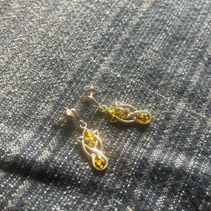 Elven inspired Green Amber Earrings